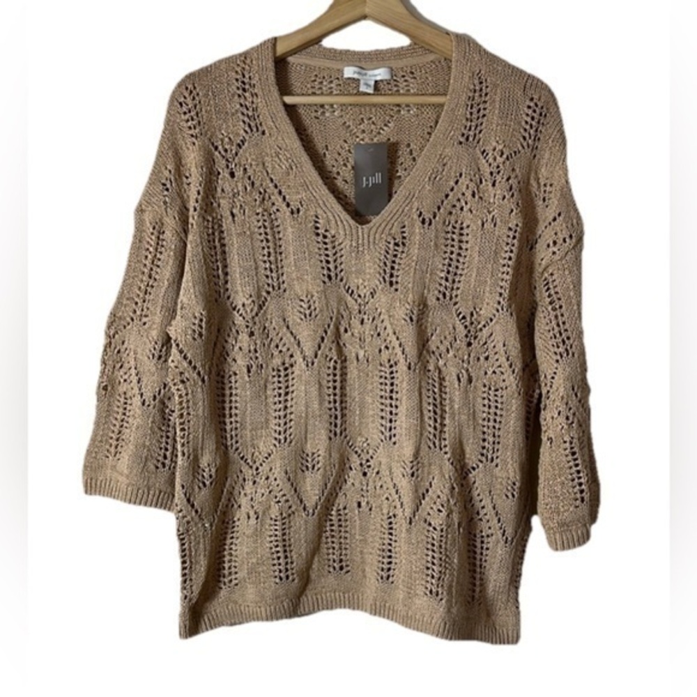 J. Jill Women's Tan Open Knit V Neck Sweater Sz. S NWT!